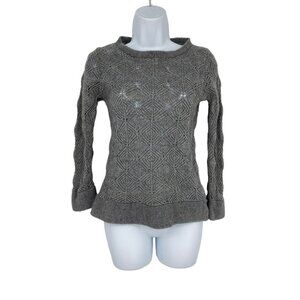 J. Crew Long Sleeve Round Neck Button Detail Hem Crochet Sweater Size S